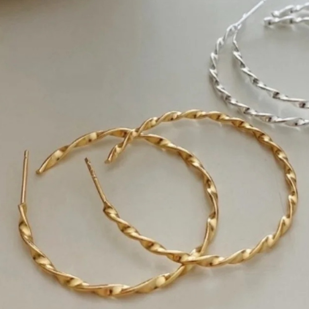Beautiful Twist‎ 14k Gold Plated Sterling Silver Hoop Earrings, 4.2cm